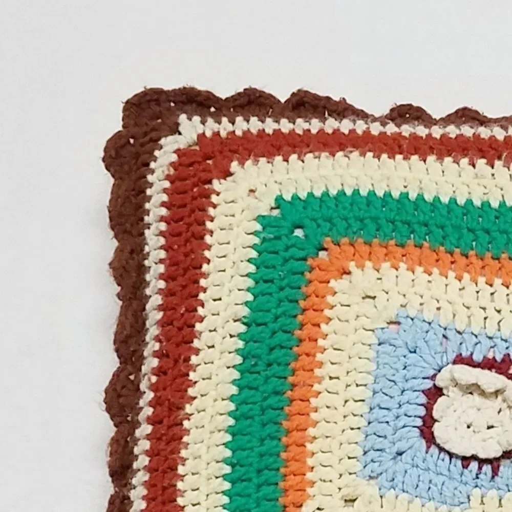 VINTAGE 70s Granny Square Crochet Pillow Cover